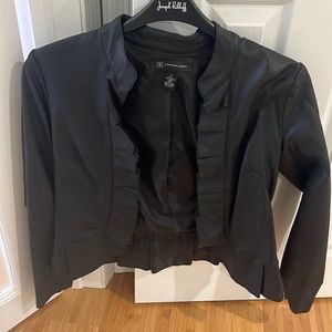INC black faux leather jacket ruffle trim size S